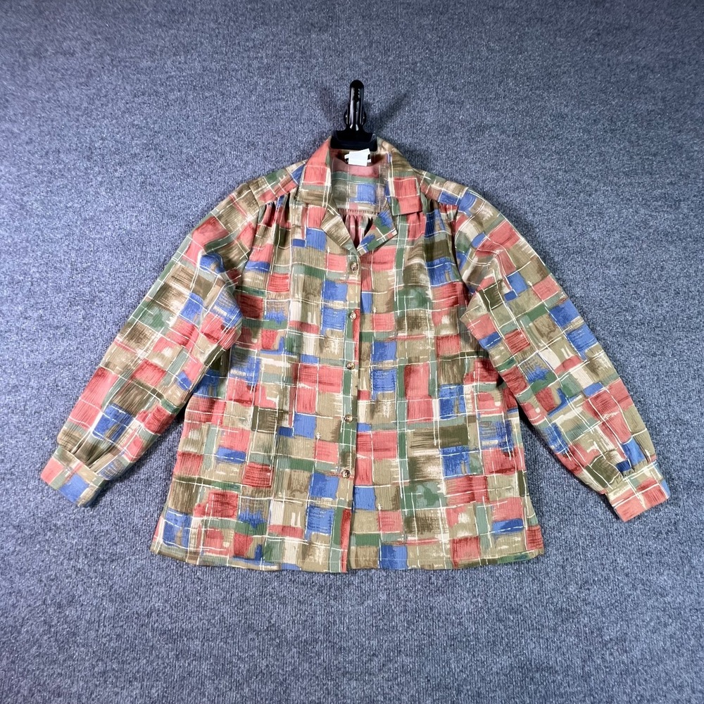 BonWorth Shirt Womens S Petite Multicolor Geometric Button Front Office Casual